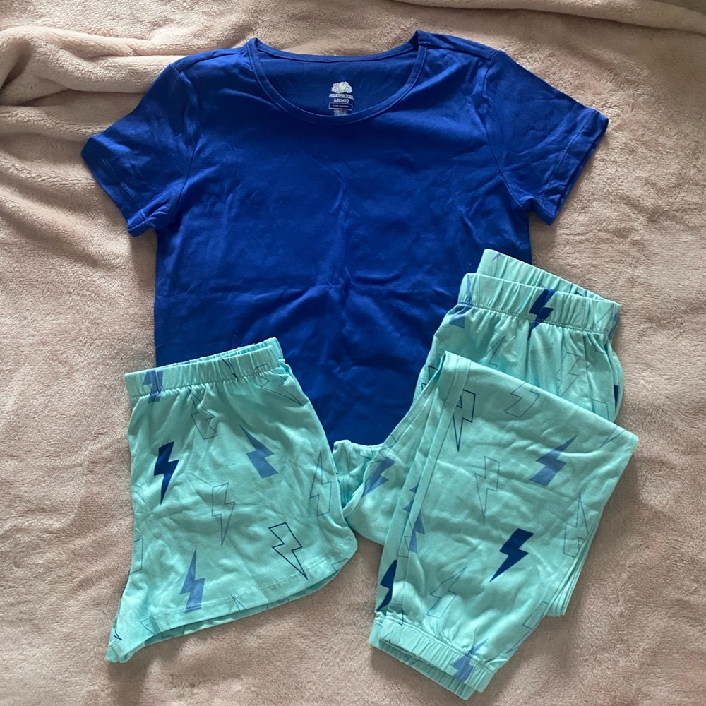 Fruit of the Loom Blue and Mint Pajama Set for Kids. Sz L (10-12)